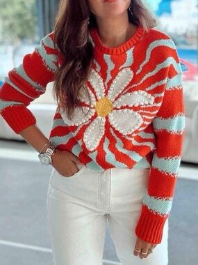 Zara Jacquard Flower Knit Sweater